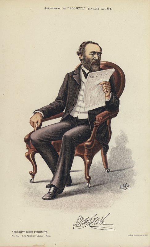 Sir Andrew Clark, MD (farve litografi) af English School