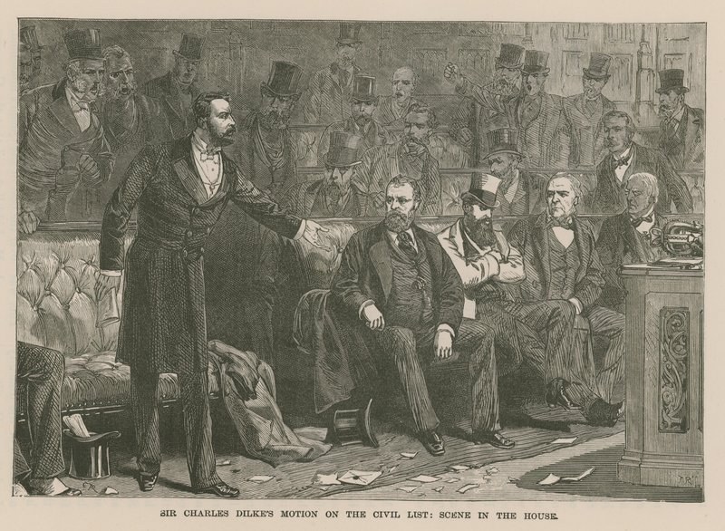 Sir Charles Dilkes motion om den civile liste: scene i huset af English School