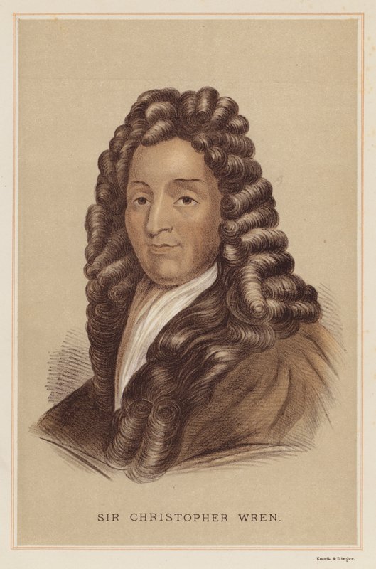 Sir Christopher Wren (farve litho) af English School