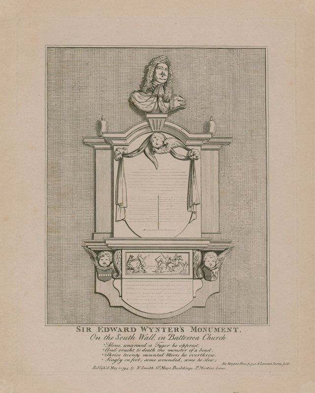 Sir Edward Wynters Monument, på den sydlige mur i Battersea Church af English School