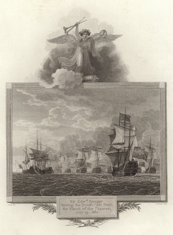 Sir Edwd Spragge tvinger den hollandske flåde ud af Themsens mund, 23. juli 1667 af English School