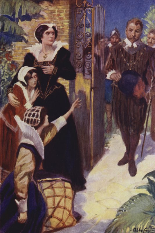 Sir Francis Drake foretager et hurtigt opkald til Panama (farve litho) af English School