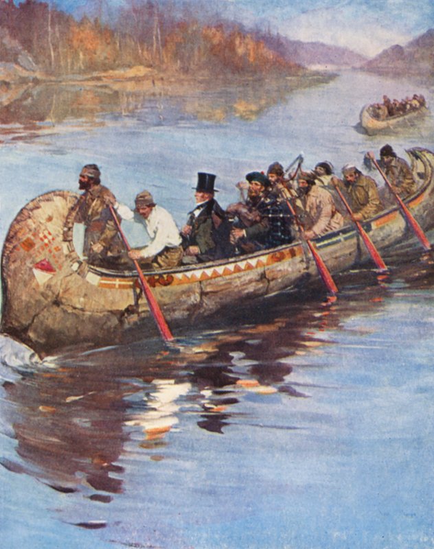 Sir George Simpson på sin inspektionsrejse fra Hudson Bay til Stillehavskysten (farvelitografi) af English School