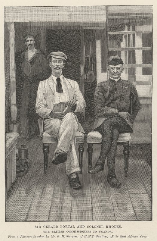 Sir Gerald Portal og oberst Rhodes, de britiske kommissærer i Uganda (gravering) af English School