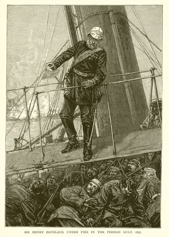 Sir Henry Havelock under ild i Den Persiske Golf, 1857 af English School
