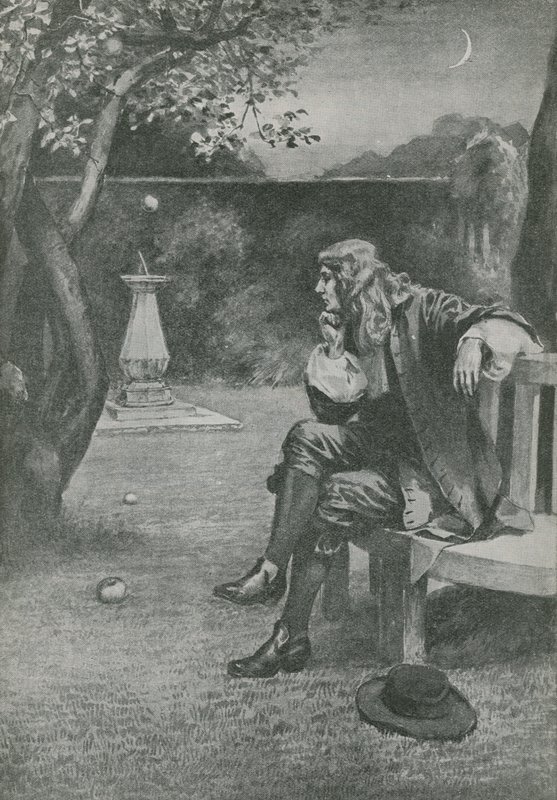 Sir Isaac Newton ser et æble falde af English School