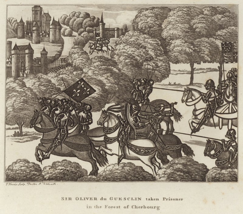 Sir Oliver du Guesclin taget til fange i Cherbourg-skoven af English School