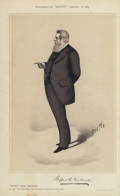 Sir Stafford Northcote, MP (farve litho) af English School