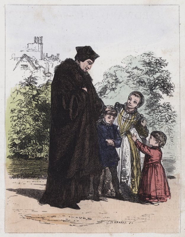 Sir Thomas More og hans børn (farvet gravering) af English School