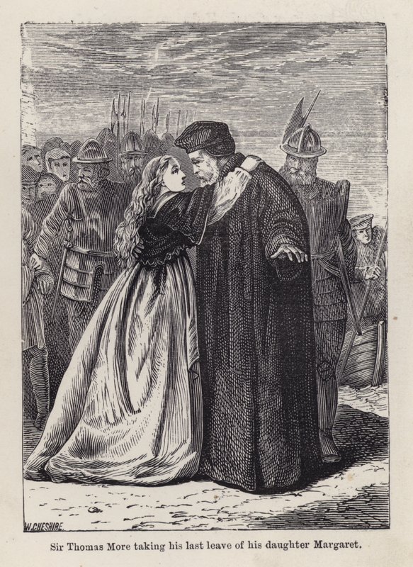 Sir Thomas More tager afsked med sin datter Margaret Roper (gravering) af English School