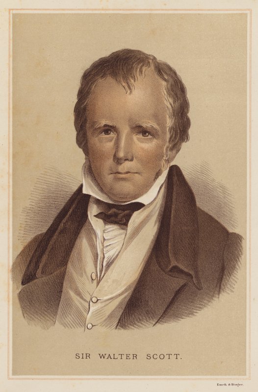 Sir Walter Scott (farve litho) af English School