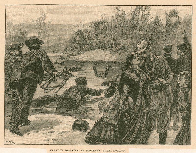 Skøjtekatastrofe i Regents Park, London, i 1867 af English School