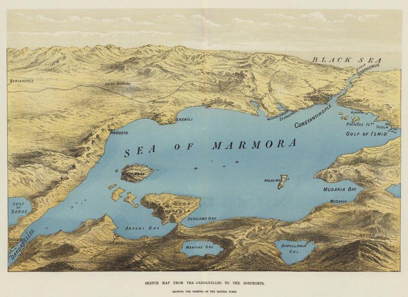 Kortskitse fra Dardanellerne til Bosporus (chromolitho) af English School