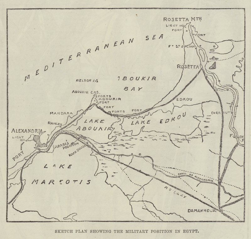 Skitseplan, der viser den militære position i Egypten (gravering) af English School