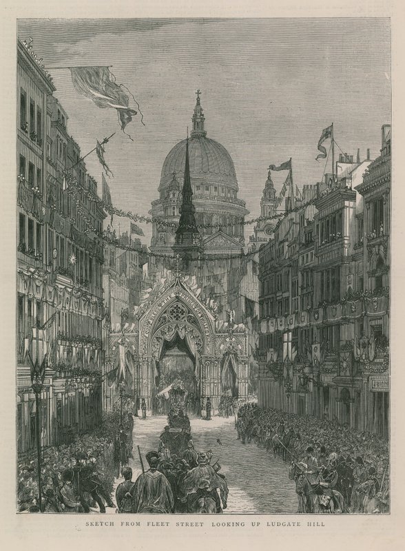 Skitse fra Fleet Street og kigger op ad Ludgate Hill af English School