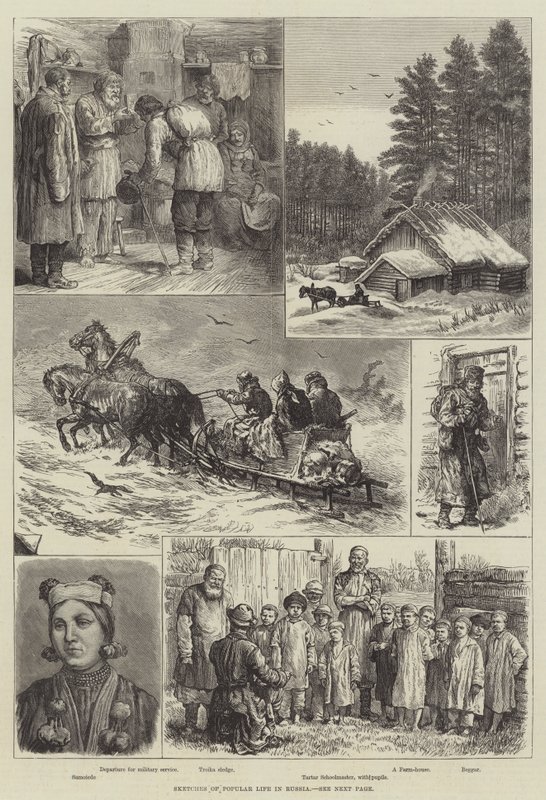 Skitser af folkelivet i Rusland (gravering) af English School