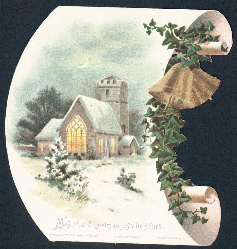 Snescene og kirke, julekort af English School