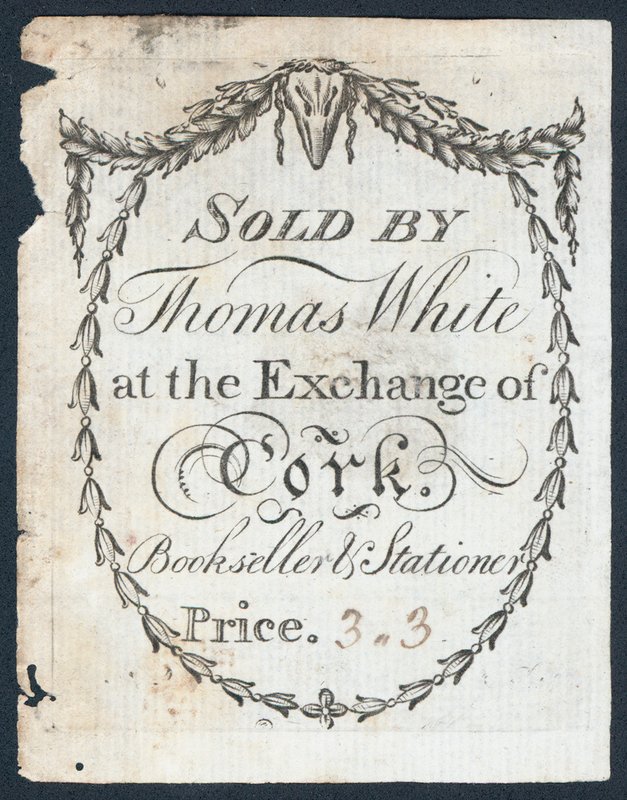 Sælges af Thomas White på Cork-børsen, boghandler og papirhandler, handelskort af English School