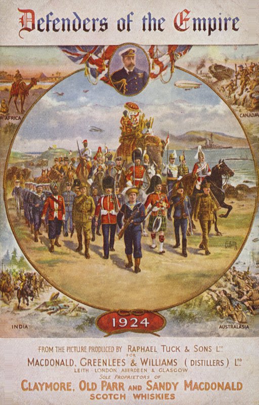 Soldater fra det britiske imperium og kong George V (farvelitografi) af English School