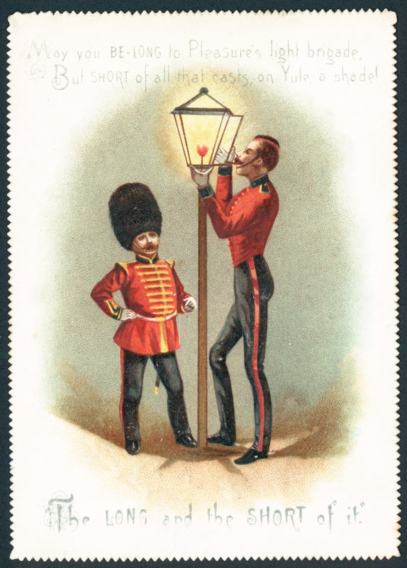 Soldater tænder gaslampe, julekort af English School