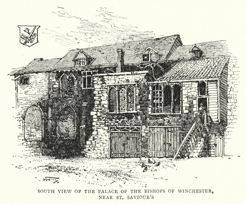 Sydlig udsigt over Palace of the Bishops of Winchester, nær St Saviour