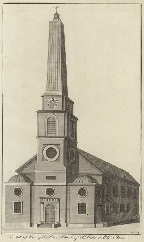 South West View af Parish Church of St Luke i Old Street, London af English School