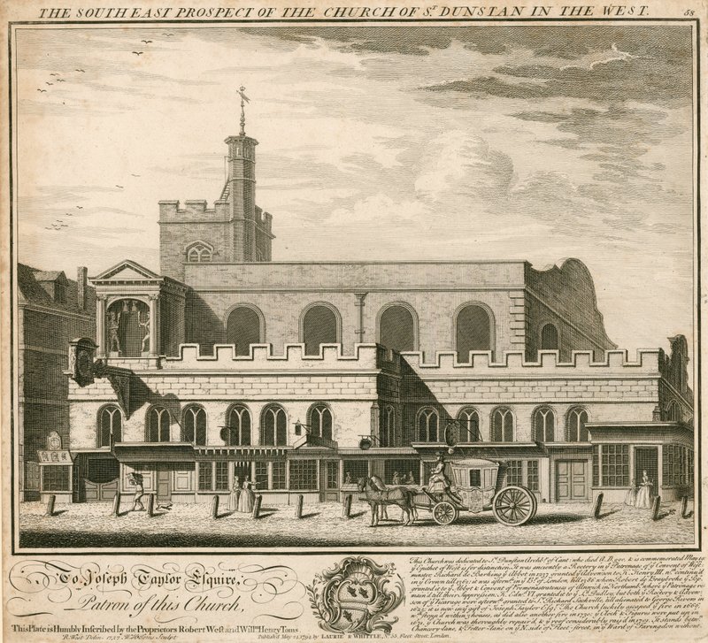 Sydøst udsigt til kirken St Dunstan i vest af English School