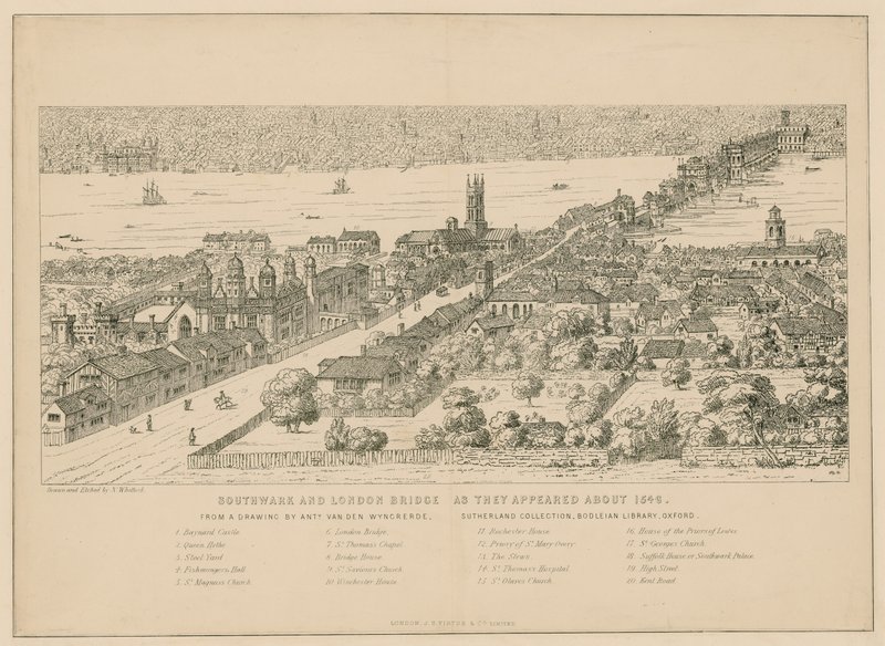 Southwark og London Bridge, som de dukkede op omkring 1546 af English School