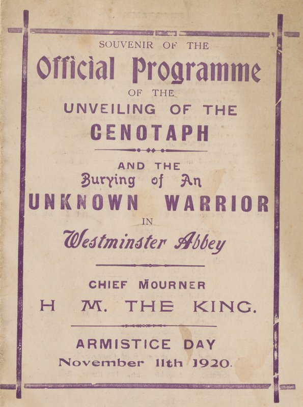 Souvenirprogram for afsløringen af Cenotaphen af English School