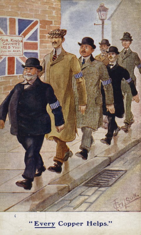Særlige konstabler i WW1 propaganda postkort af English School