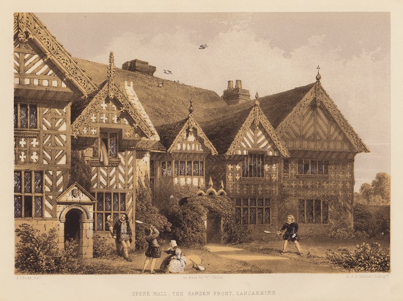 Speke Hall, Garden Front, Lancashire (akvatint) af English School