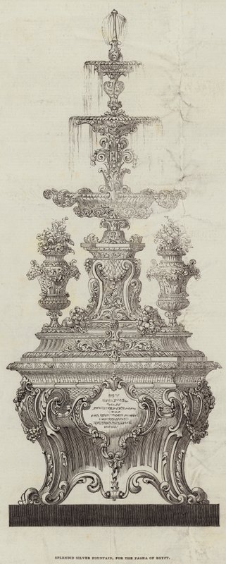 Pragtfuld sølvfontæne, til Egyptens pasha (gravering) af English School