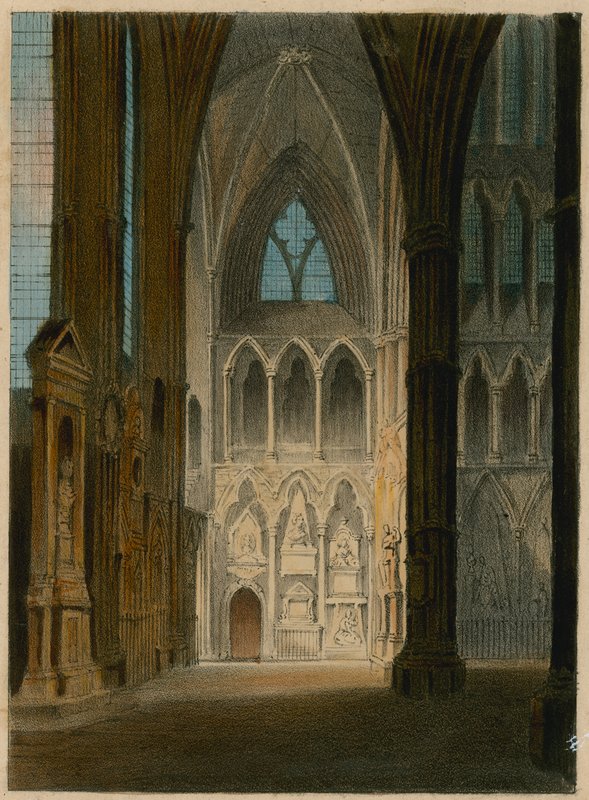 Spooners Protean Views: Poets Corner, Westminster Abbey, London, Changing to The Shades of Shakespeare, Scott og Byron af English School