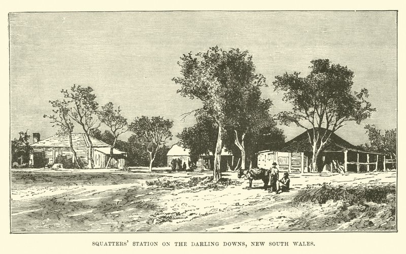 Squatters station på Darling Downs, New South Wales af English School