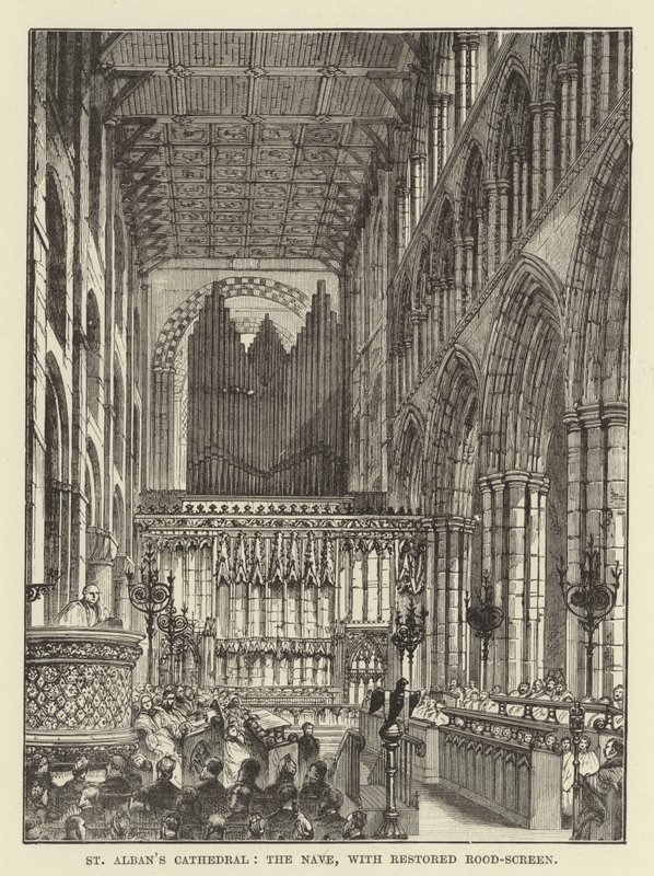 St Albans Cathedral, skibet, med restaureret skærm af English School