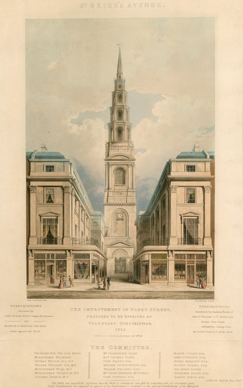 St Brides Avenue; Forbedringen i Fleet Street, London, foreslået gennemført ved frivilligt abonnement, 1825 af English School