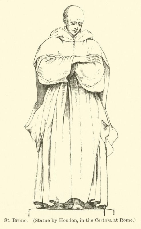 St Bruno, statue af Houdon, i Certosa i Rom (gravering) af English School