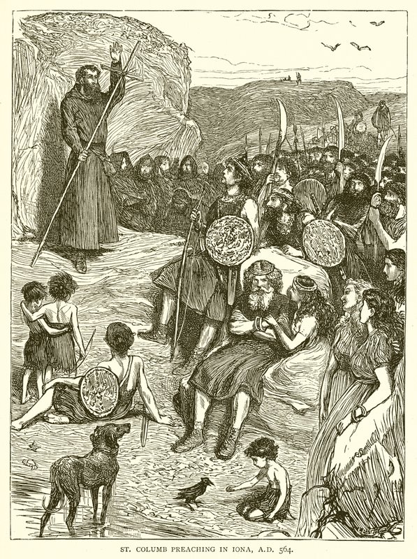 St. Columb prædiker i Iona, 564 e.Kr af English School