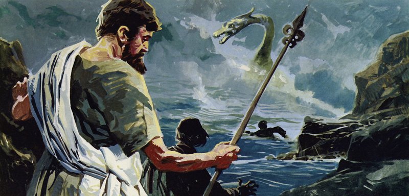 St Columba kom til Loch Ness og så en mand, der var blevet såret af et stort vandmonster af English School