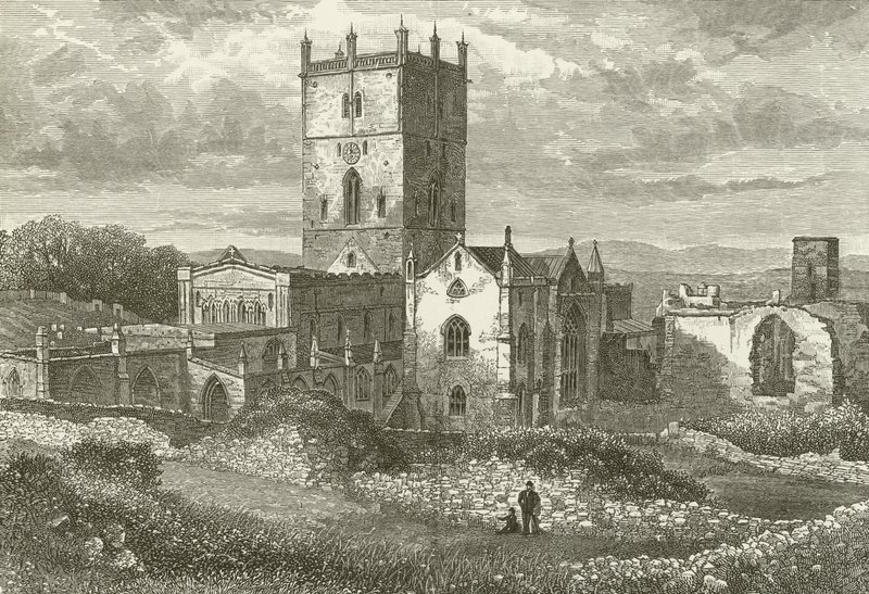 St Davids Cathedral og kollegiet, fra det nordøstlige af English School