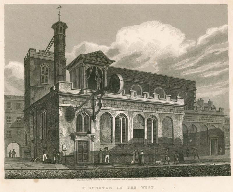 St Dunstan i vest; St Dunstans Church, Fleet Street, London af English School