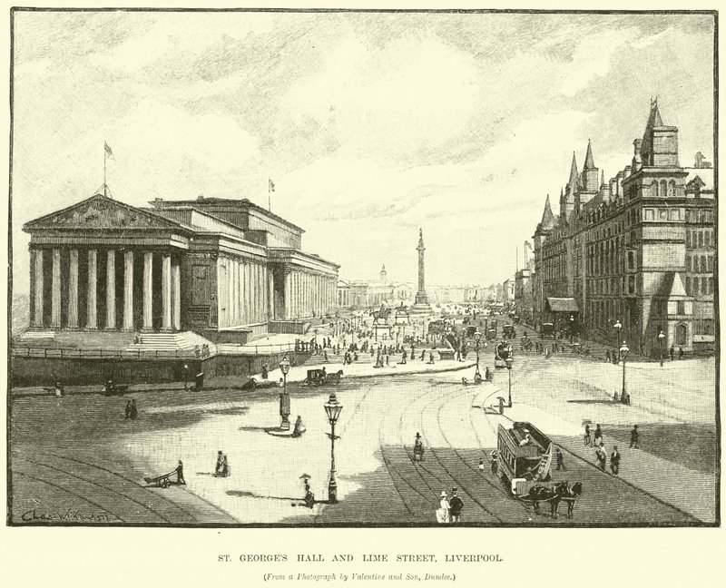 St Georges Hall og Lime Street, Liverpool af English School
