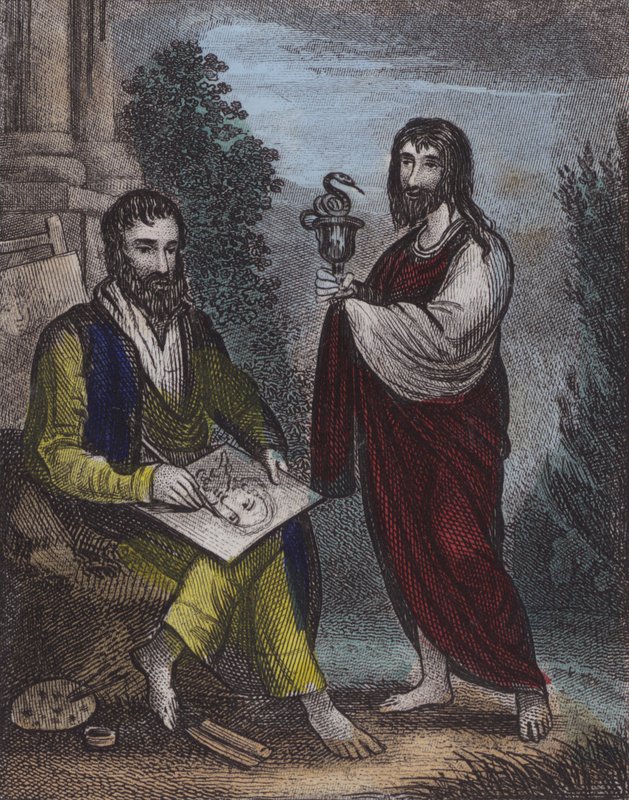 St Luke, St John (farvet gravering) af English School