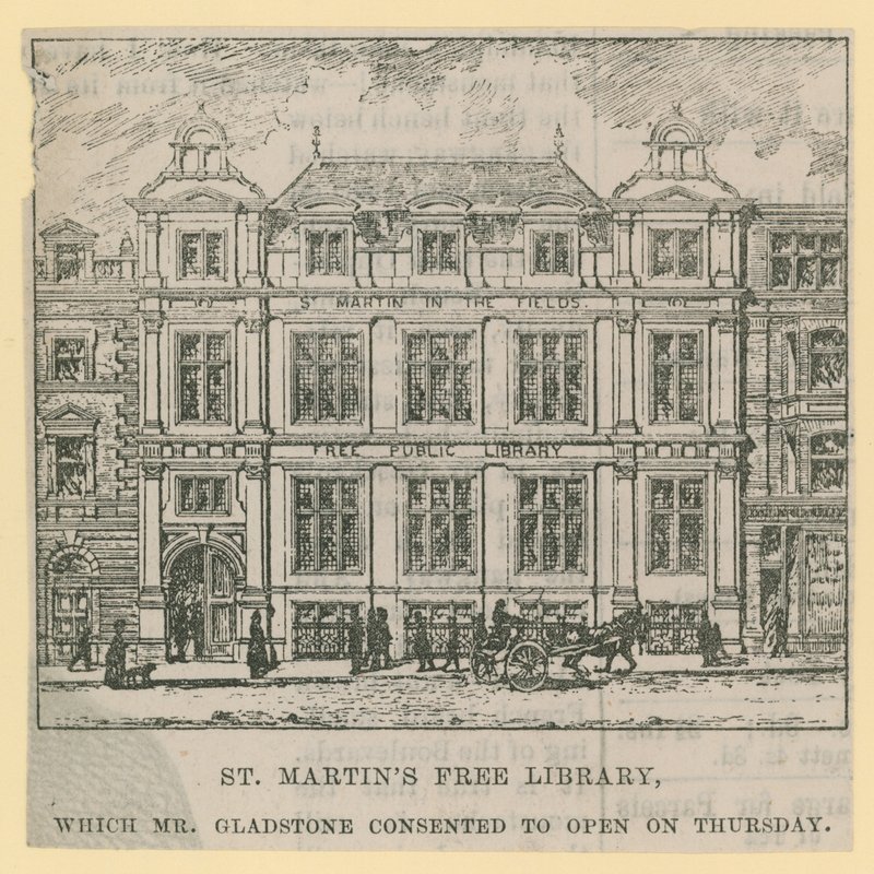 St Martins Free Library, åbnet af Mr Gladstone af English School