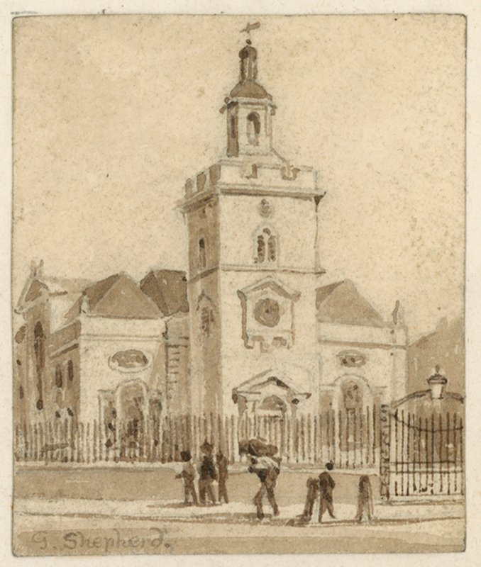 St Mary, Whitechapel, London (wc på papir) af English School