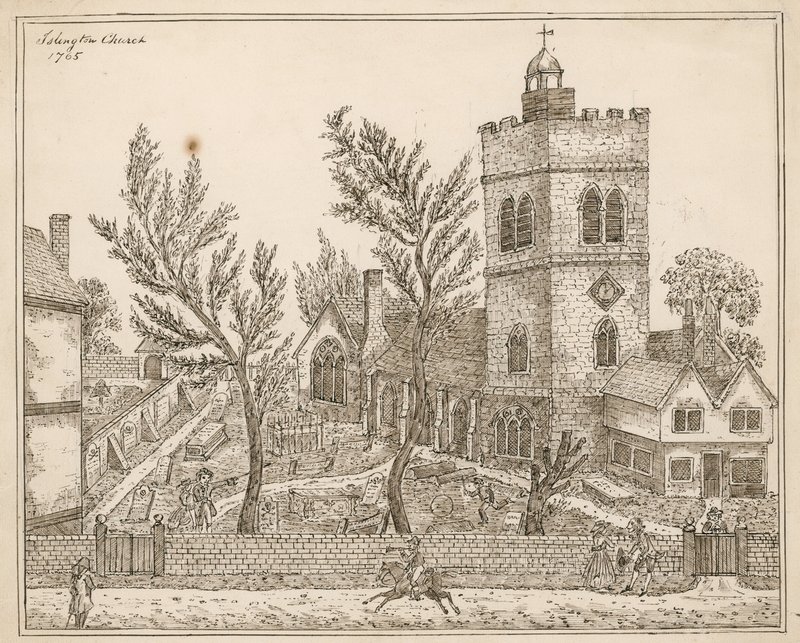 St Marys (gamle kirke), Islington (blæk på papir) af English School