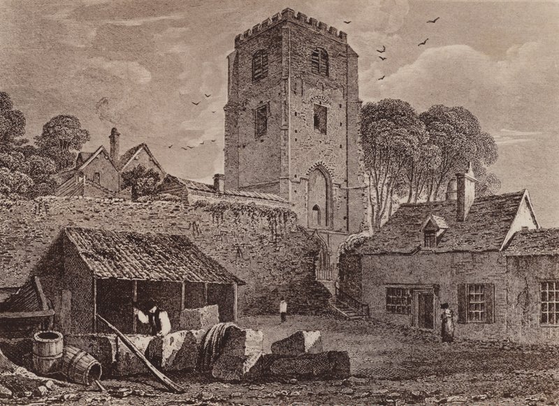 St Marys Church med den gamle mur 1824 (litho) af English School
