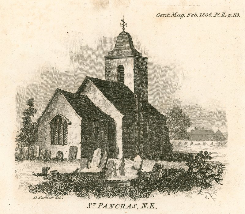 St Pancras Church, London; nord øst udsigt af English School