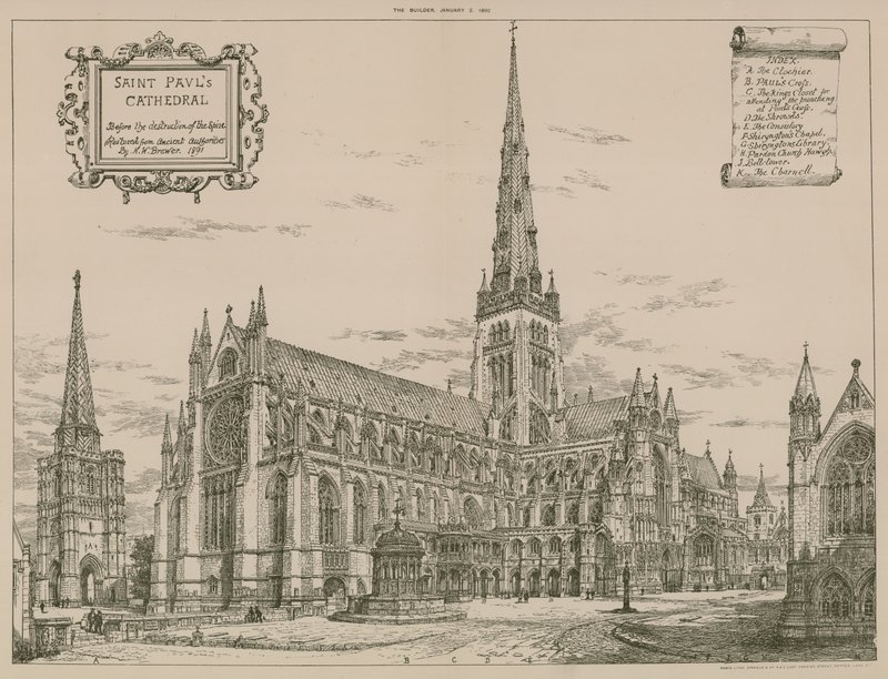 St Pauls Cathedral, London, før ødelæggelsen af spiret af English School