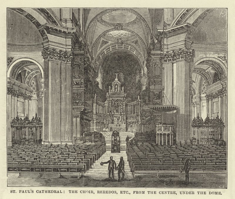 St Pauls Cathedral, koret, Reredos, osv., fra centret, under kuplen af English School